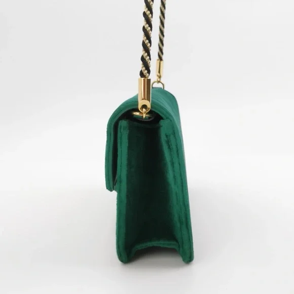 Green Velvet Designer Shoulder Bag - Picture 3 of 14